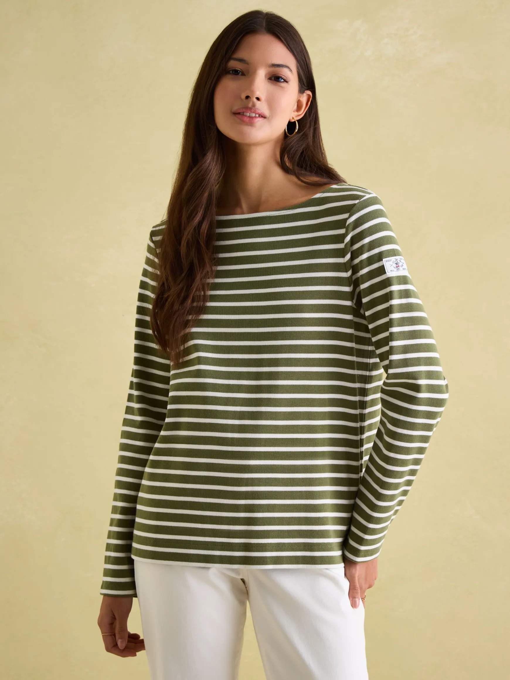 New Harbour Green stripe Boat Neck Breton Top