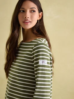New Harbour Green stripe Boat Neck Breton Top