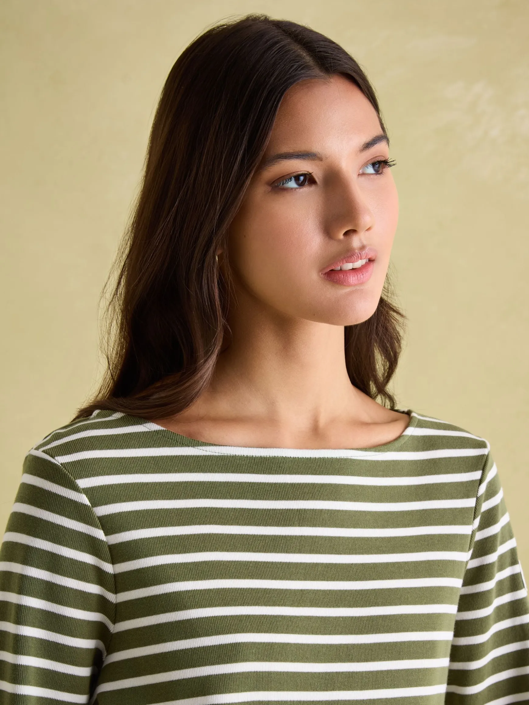 New Harbour Green stripe Boat Neck Breton Top