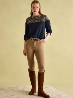 New Harbour Navy Damask Boat Neck Breton Top