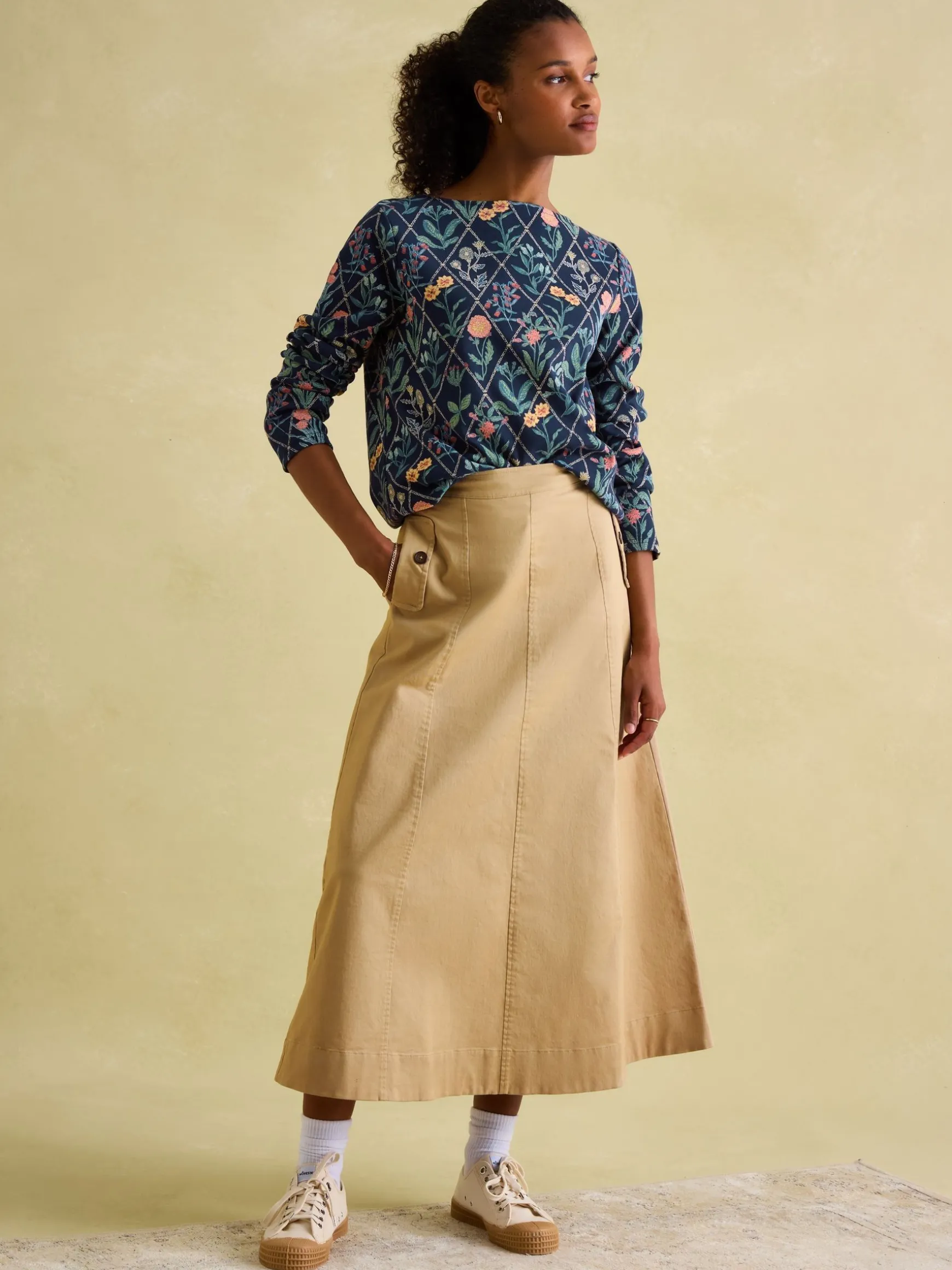 New Harbour Navy floral Boat Neck Breton Top