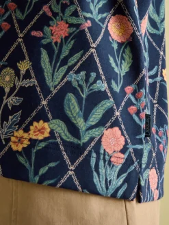 New Harbour Navy floral Boat Neck Breton Top