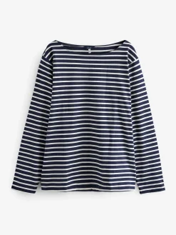 New Harbour Navy Stripe Boat Neck Breton Top