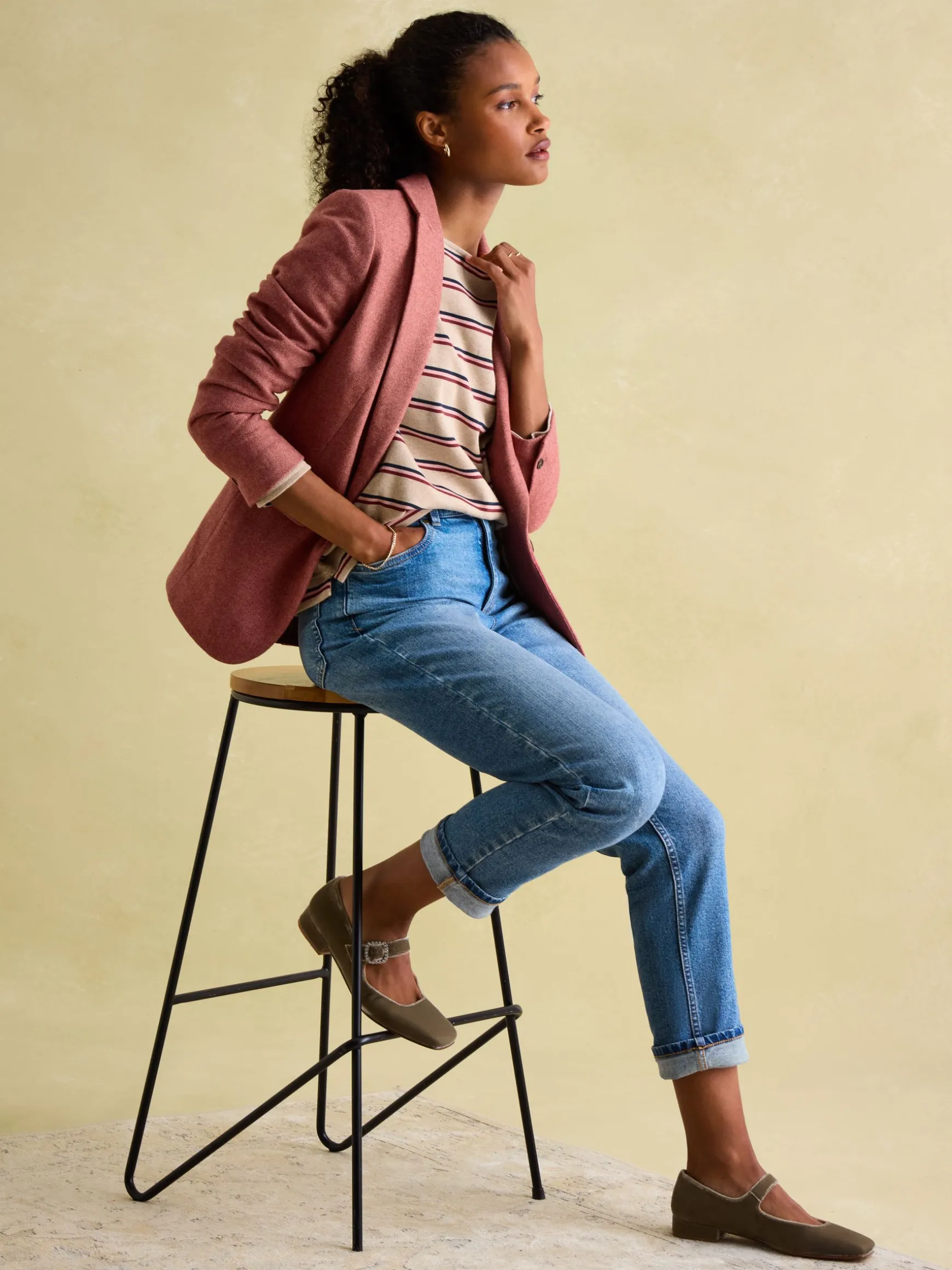 New Harbour Oat multi Boat Neck Breton Top