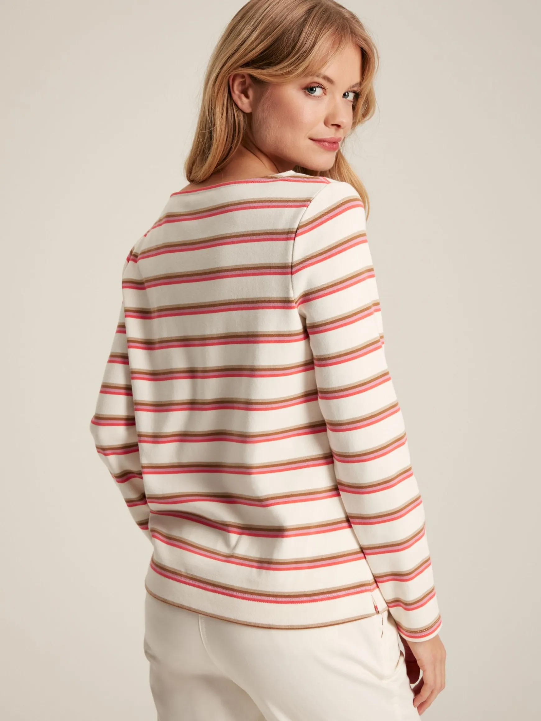 New Harbour Pink & Tan Striped Boat Neck Breton Top
