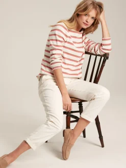 New Harbour Pink & Tan Striped Boat Neck Breton Top