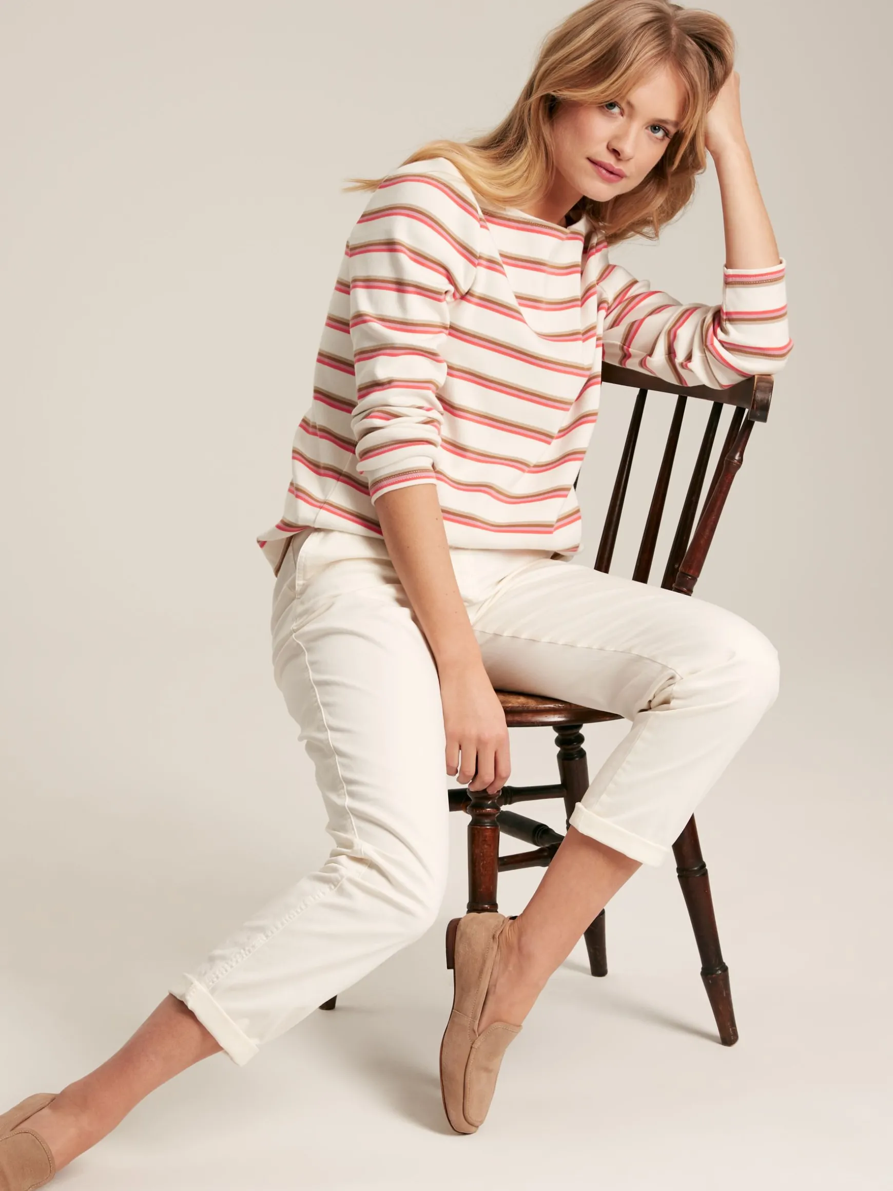 New Harbour Pink & Tan Striped Boat Neck Breton Top
