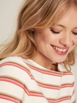 New Harbour Pink & Tan Striped Boat Neck Breton Top