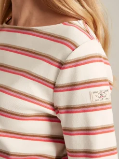 New Harbour Pink & Tan Striped Boat Neck Breton Top