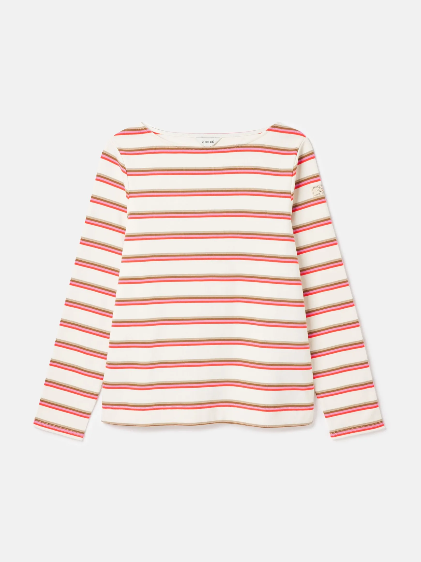 New Harbour Pink & Tan Striped Boat Neck Breton Top