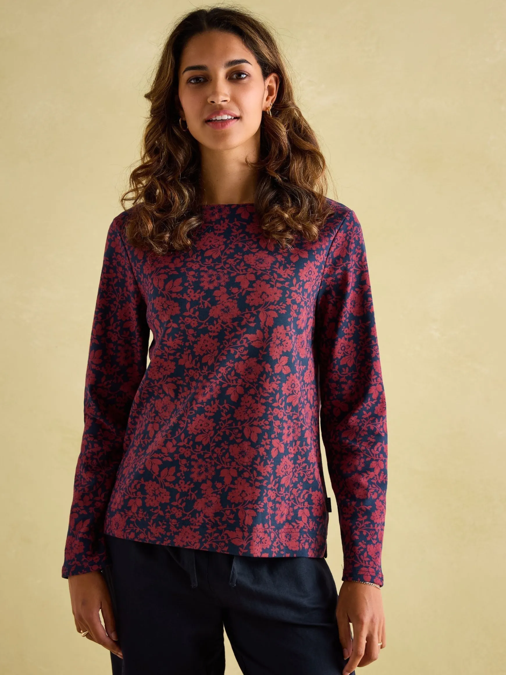 New Harbour Red Floral Boat Neck Breton Top