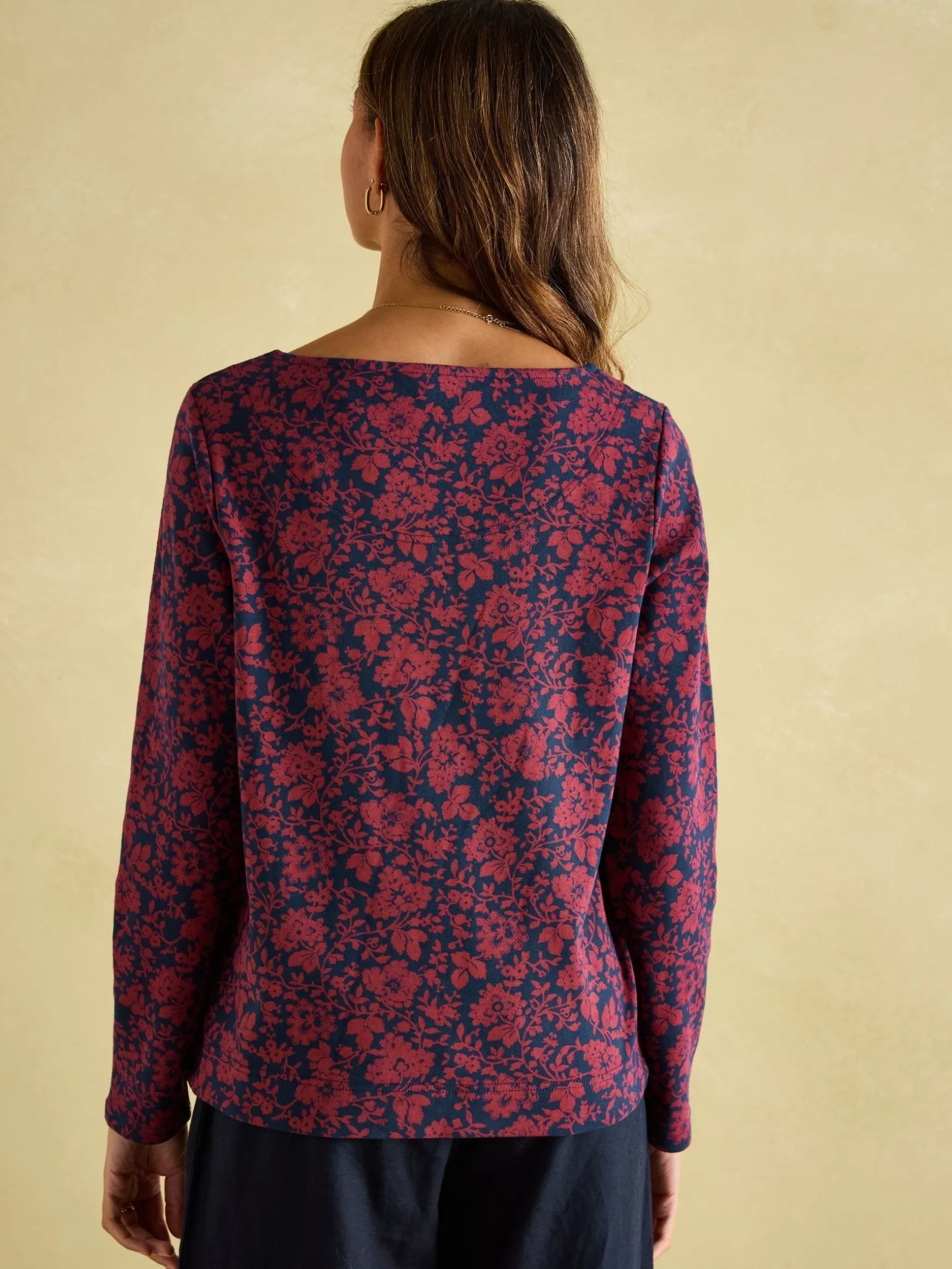 New Harbour Red Floral Boat Neck Breton Top