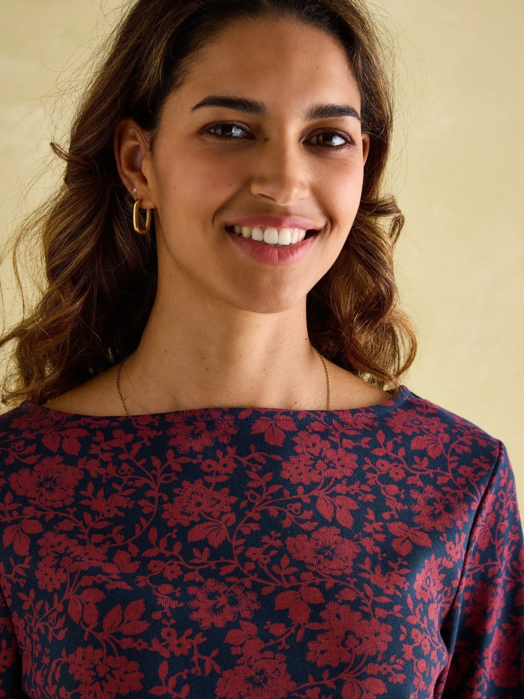 New Harbour Red Floral Boat Neck Breton Top