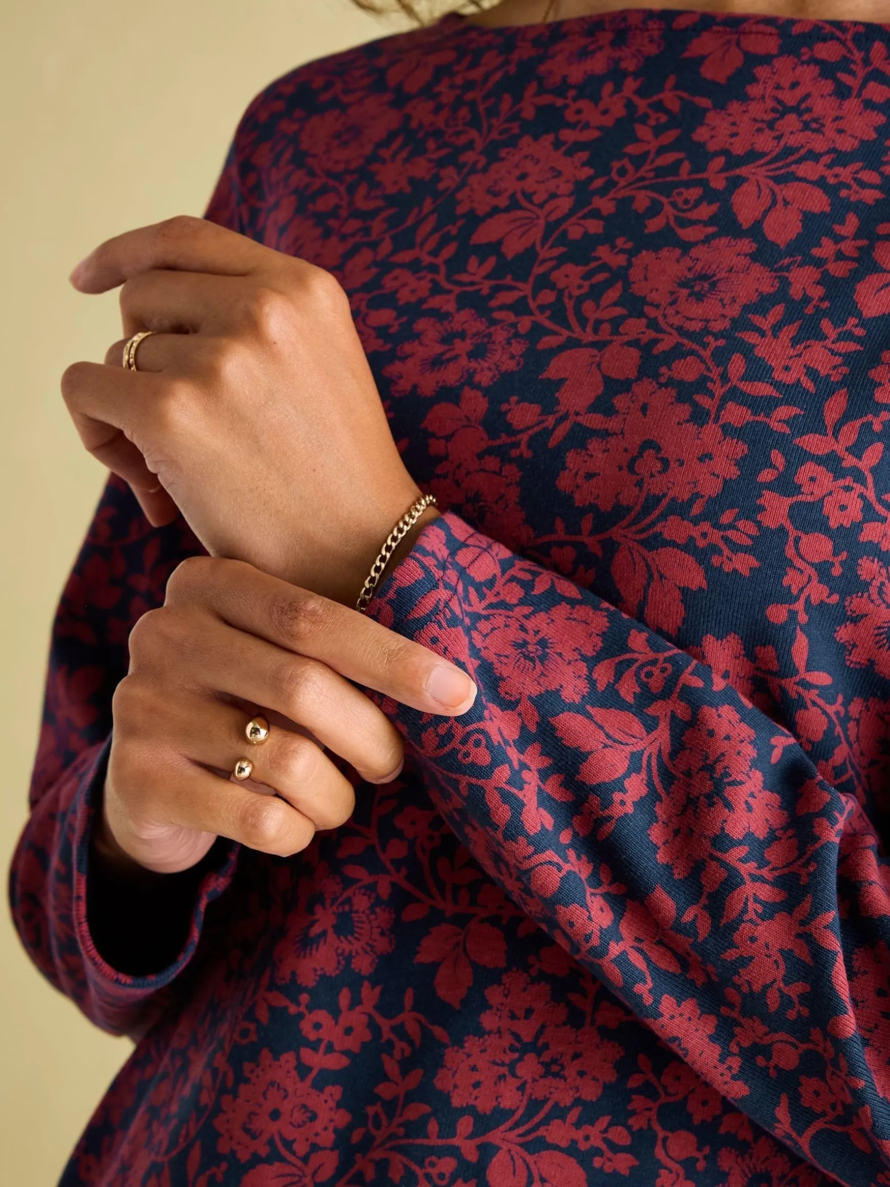 New Harbour Red Floral Boat Neck Breton Top