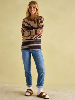 New Harbour Tan/Navy Boat Neck Breton Top