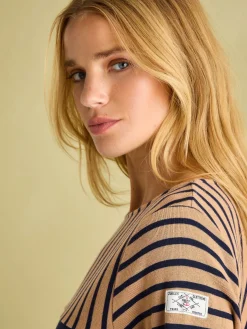 New Harbour Tan/Navy Boat Neck Breton Top