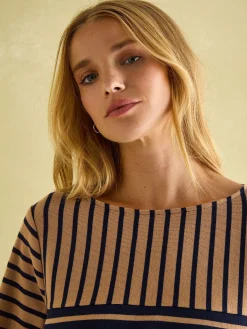 New Harbour Tan/Navy Boat Neck Breton Top