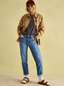 New Harbour Tan/Navy Boat Neck Breton Top