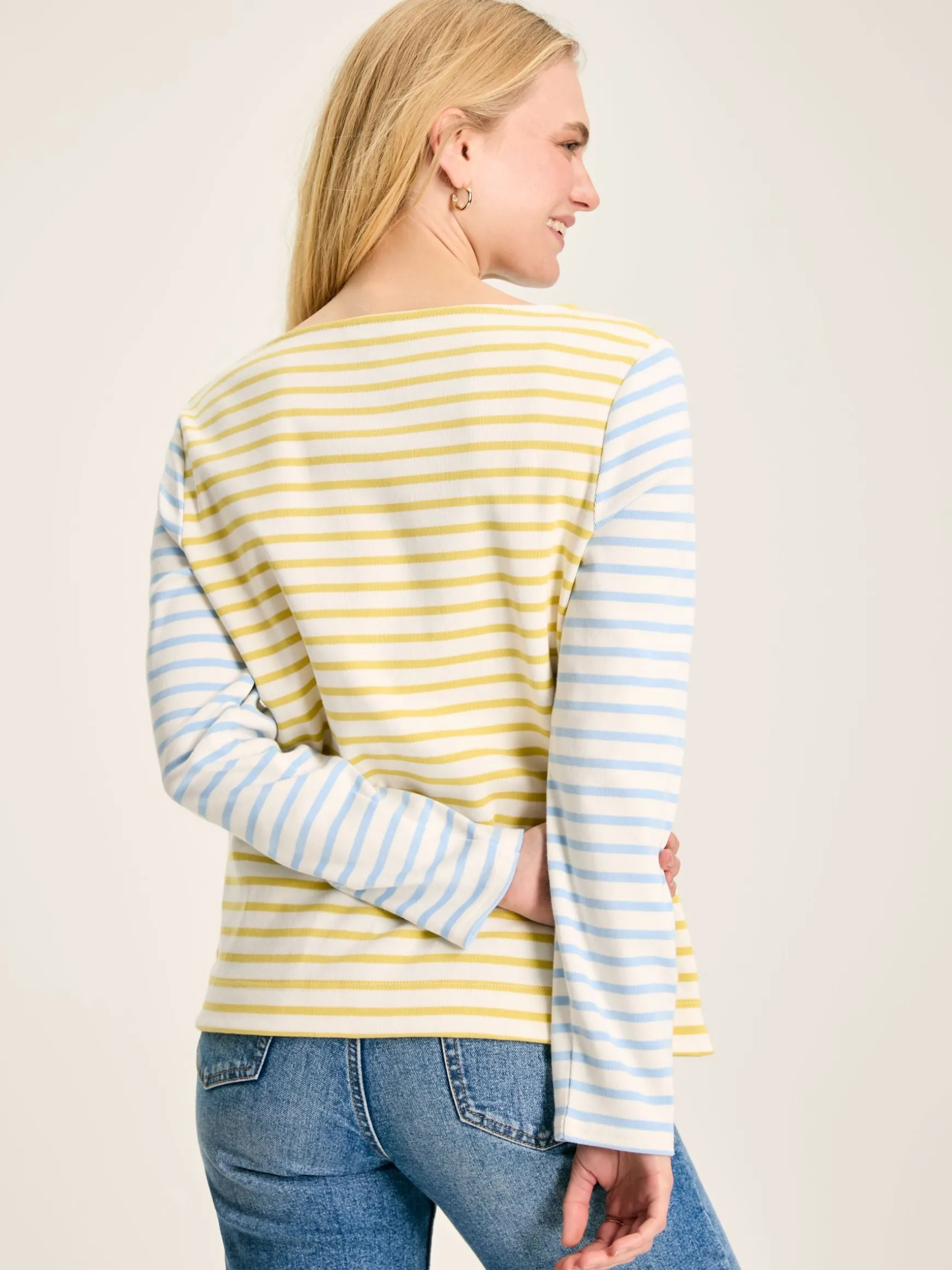 New Harbour Yellow & Blue Striped Boat Neck Breton Top