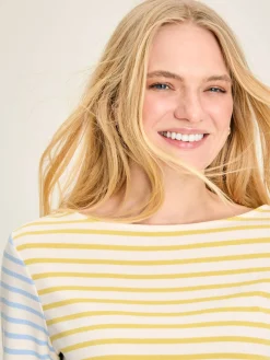 New Harbour Yellow & Blue Striped Boat Neck Breton Top