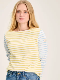 New Harbour Yellow & Blue Striped Boat Neck Breton Top