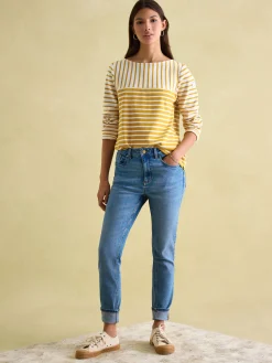 New Harbour Yellow/ Cream Boat Neck Breton Top