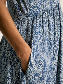 Nia Blue Jersey V-Neck Beach Dress