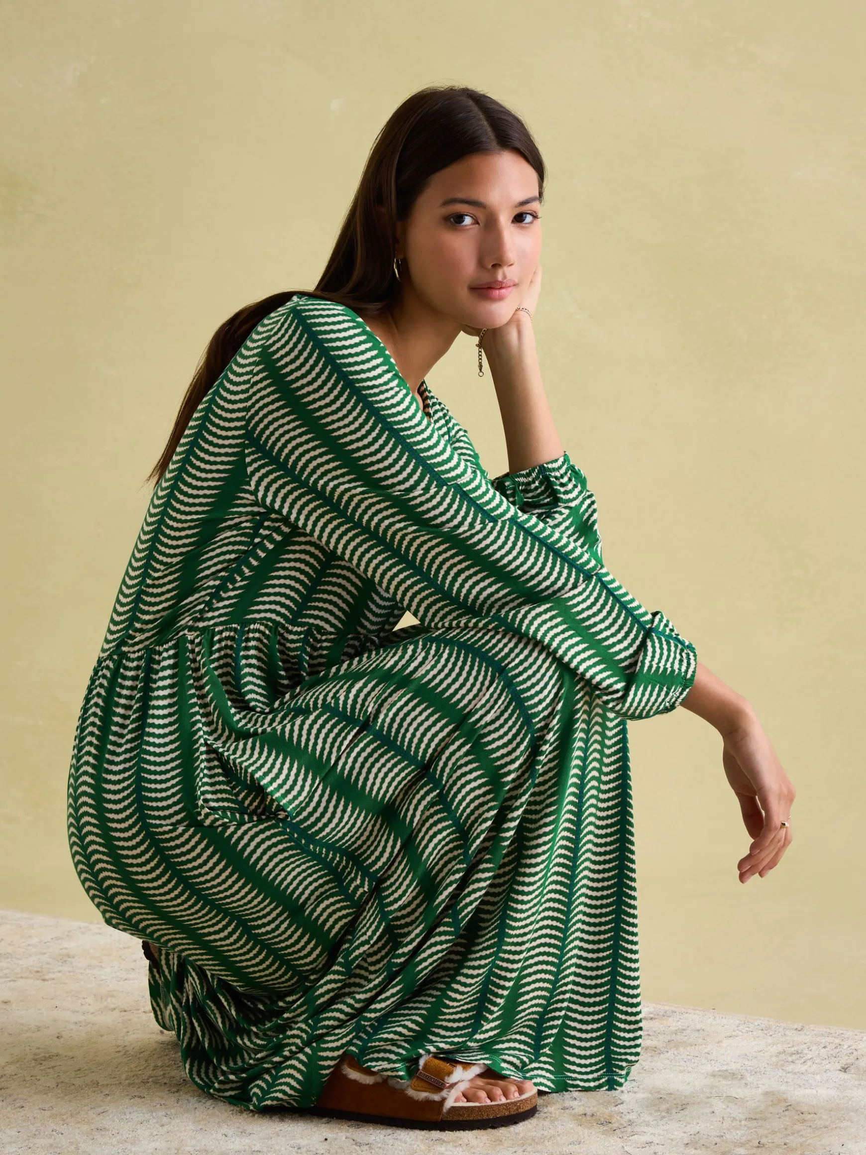 Nia Green Long Sleeve Midaxi Dress