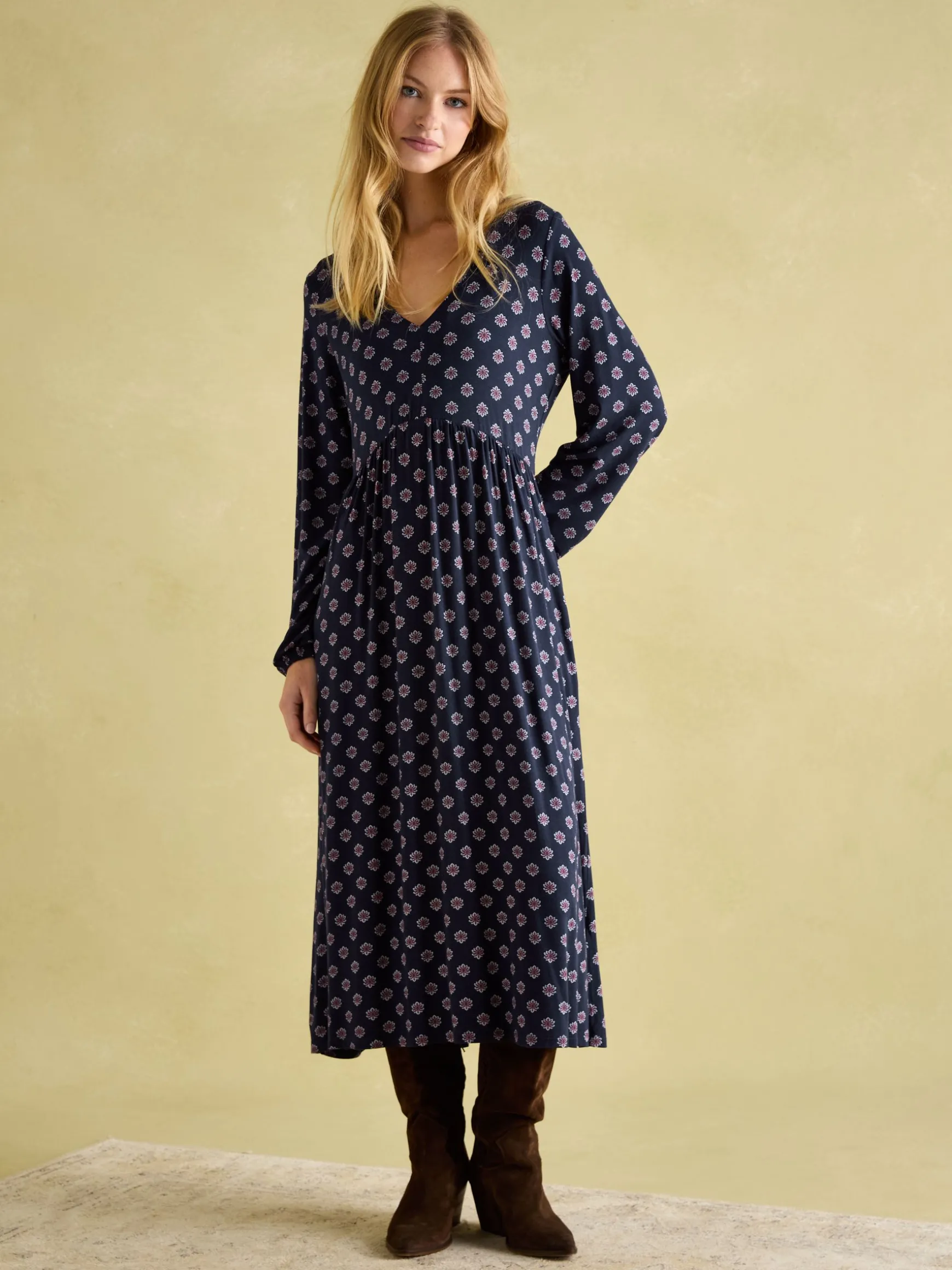 Nia Navy Long Sleeve Midaxi Dress