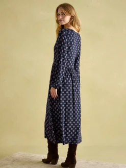 Nia Navy Long Sleeve Midaxi Dress
