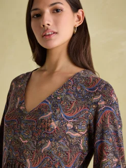 Nia Navy/Burgundy Long Sleeve Midaxi Dress