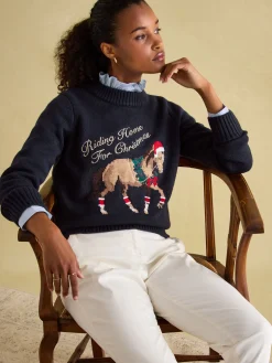 Noelle Navy Intarsia Christmas Jumper