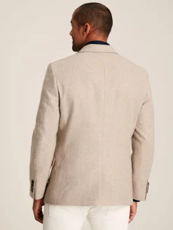 Oatmeal Herringbone Texture Slim Fit Blazer