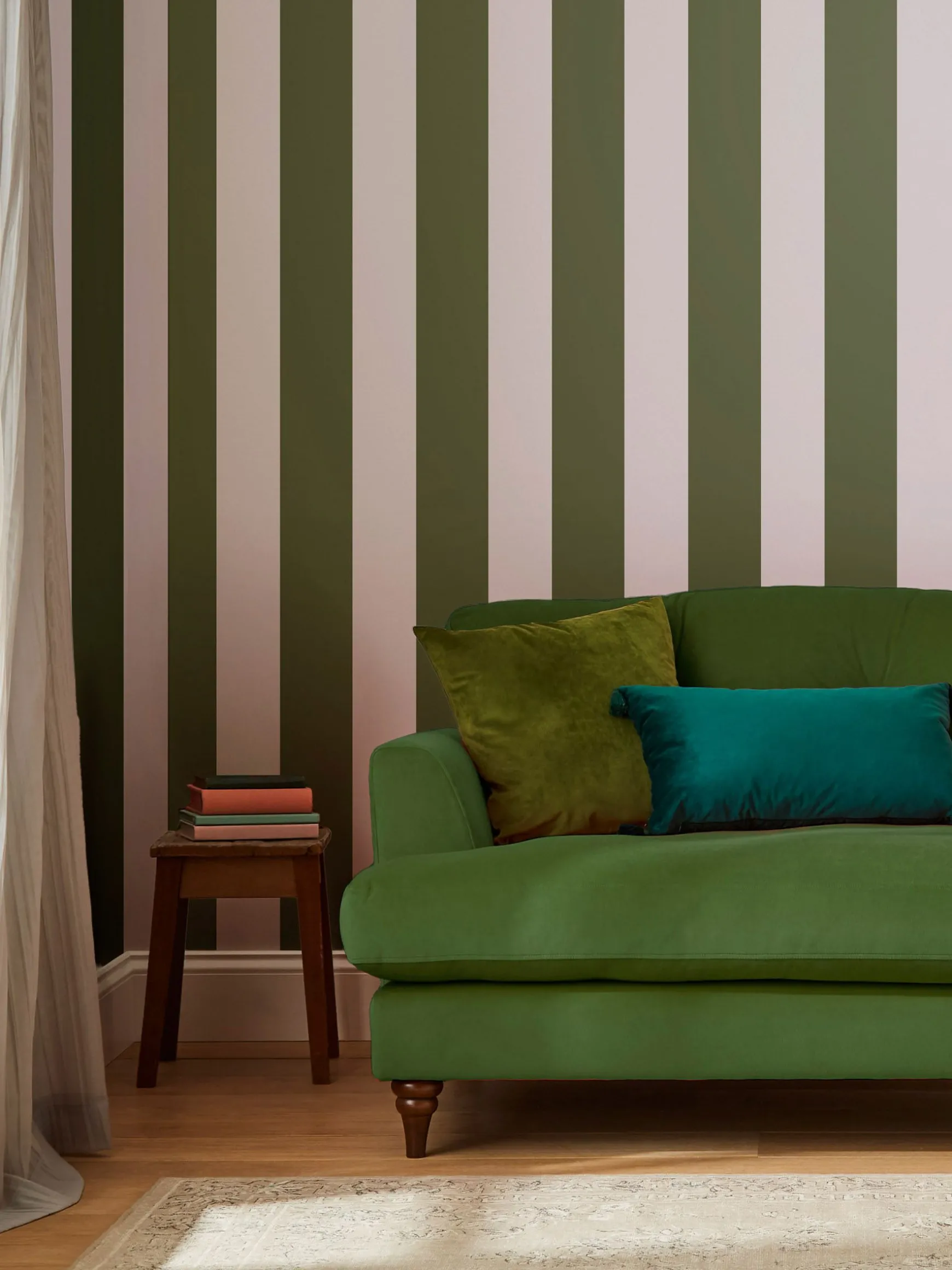 Olive Green Harborough Stripe 10M Wallpaper