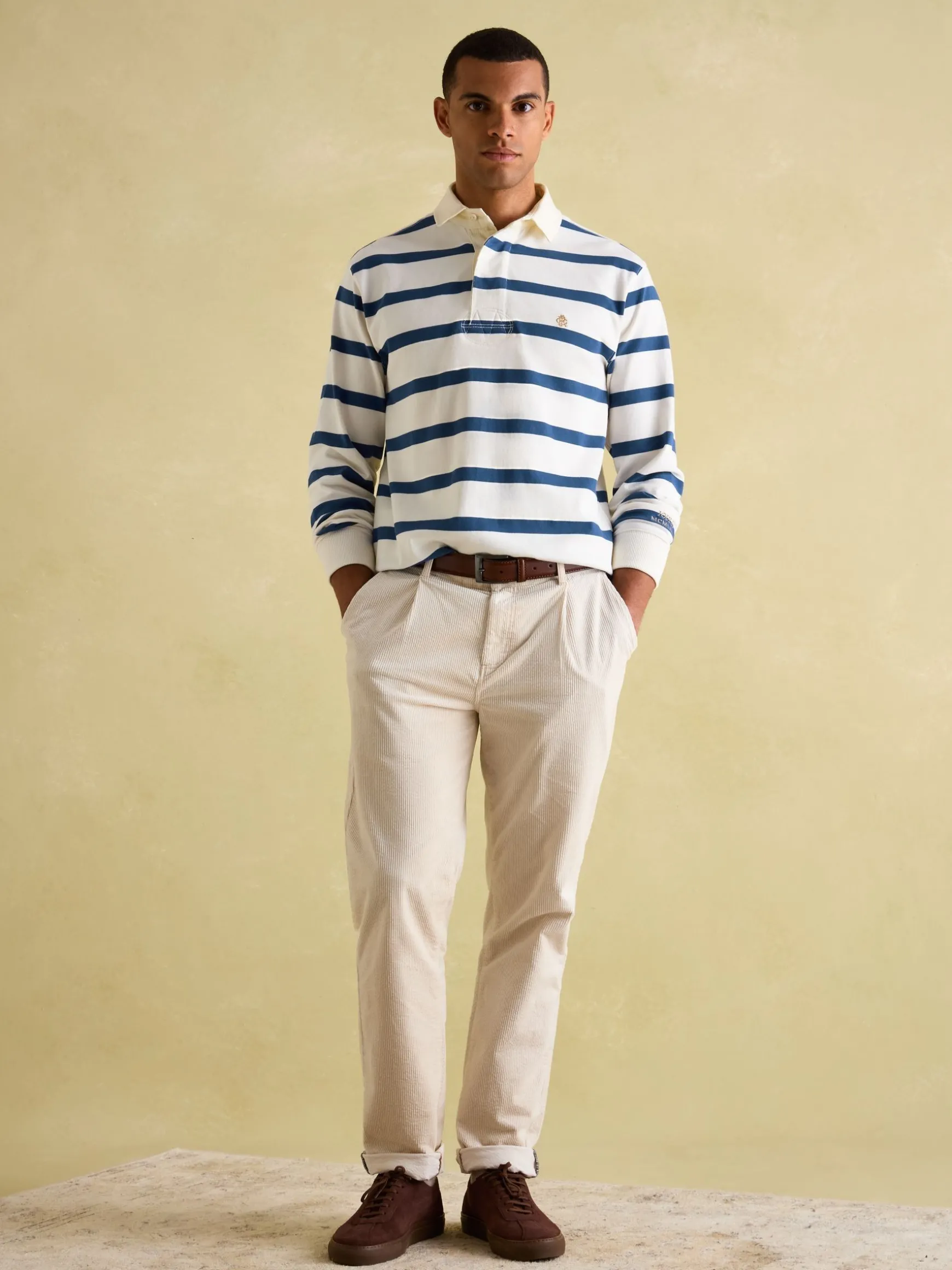 Onside Cream & Blue Striped Rugby Shirt