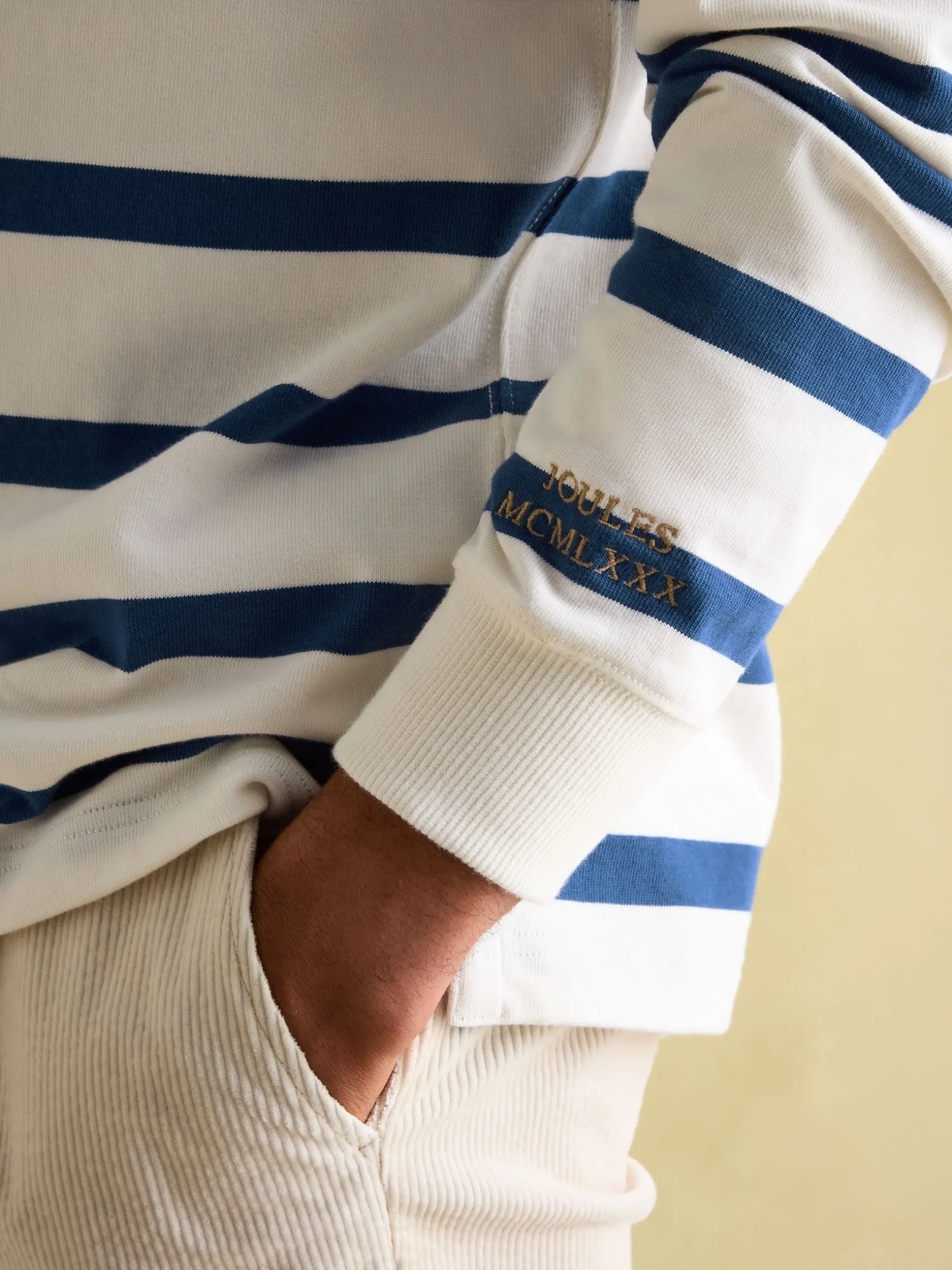 Onside Cream & Blue Striped Rugby Shirt
