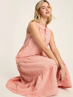 Ophelia Red & White Sleeveless Tiered Dress