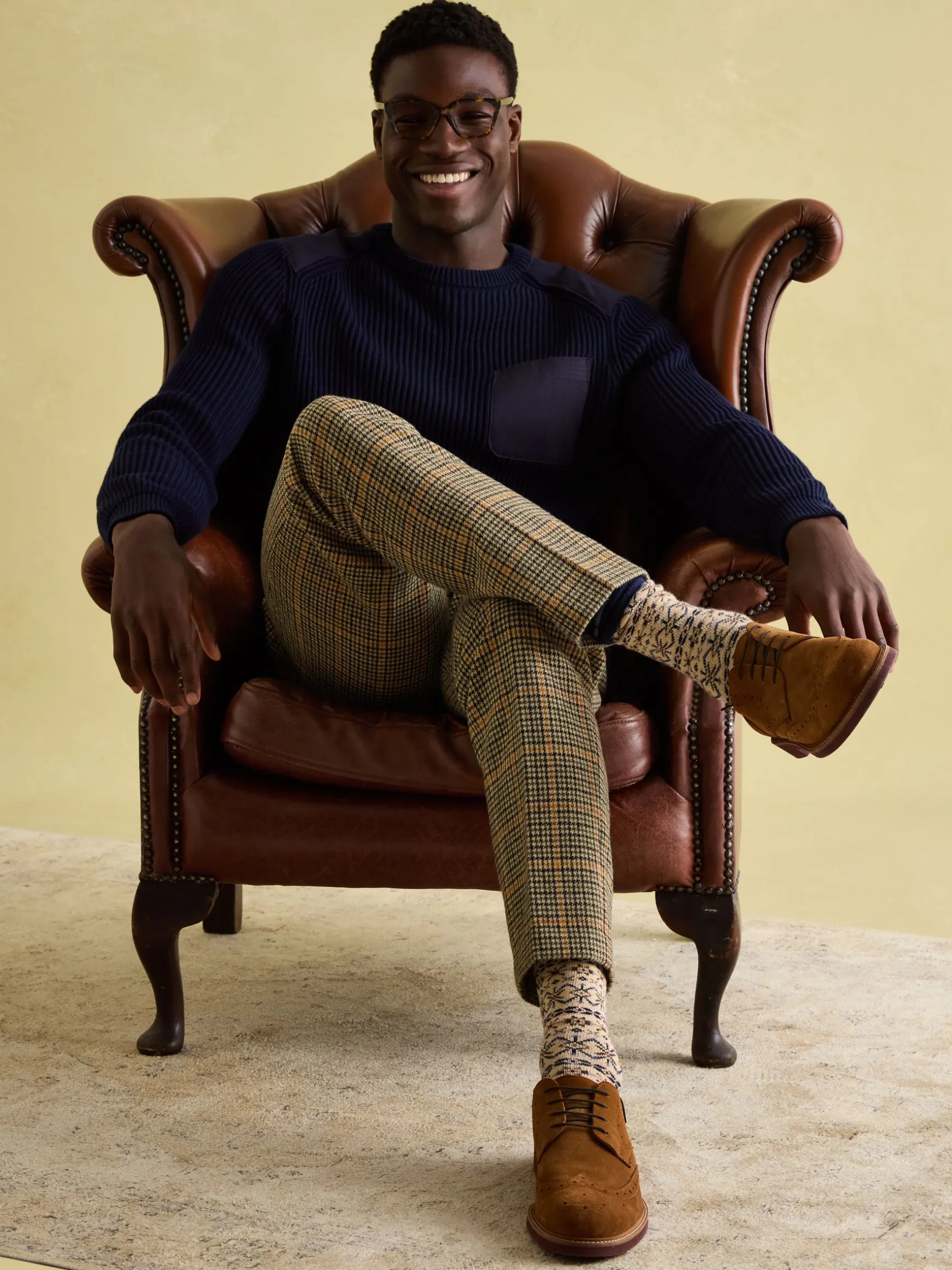 Oundle Brown Herringbone Slim Fit Trousers