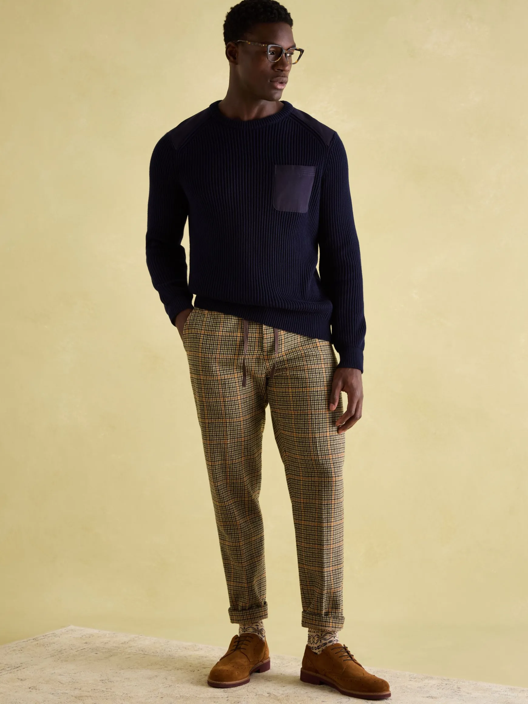 Oundle Brown Herringbone Slim Fit Trousers