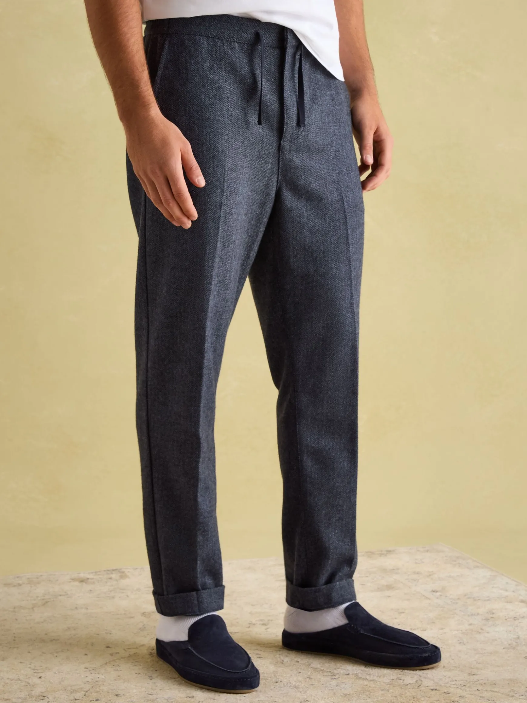Oundle Navy Herringbone Slim Fit Trousers
