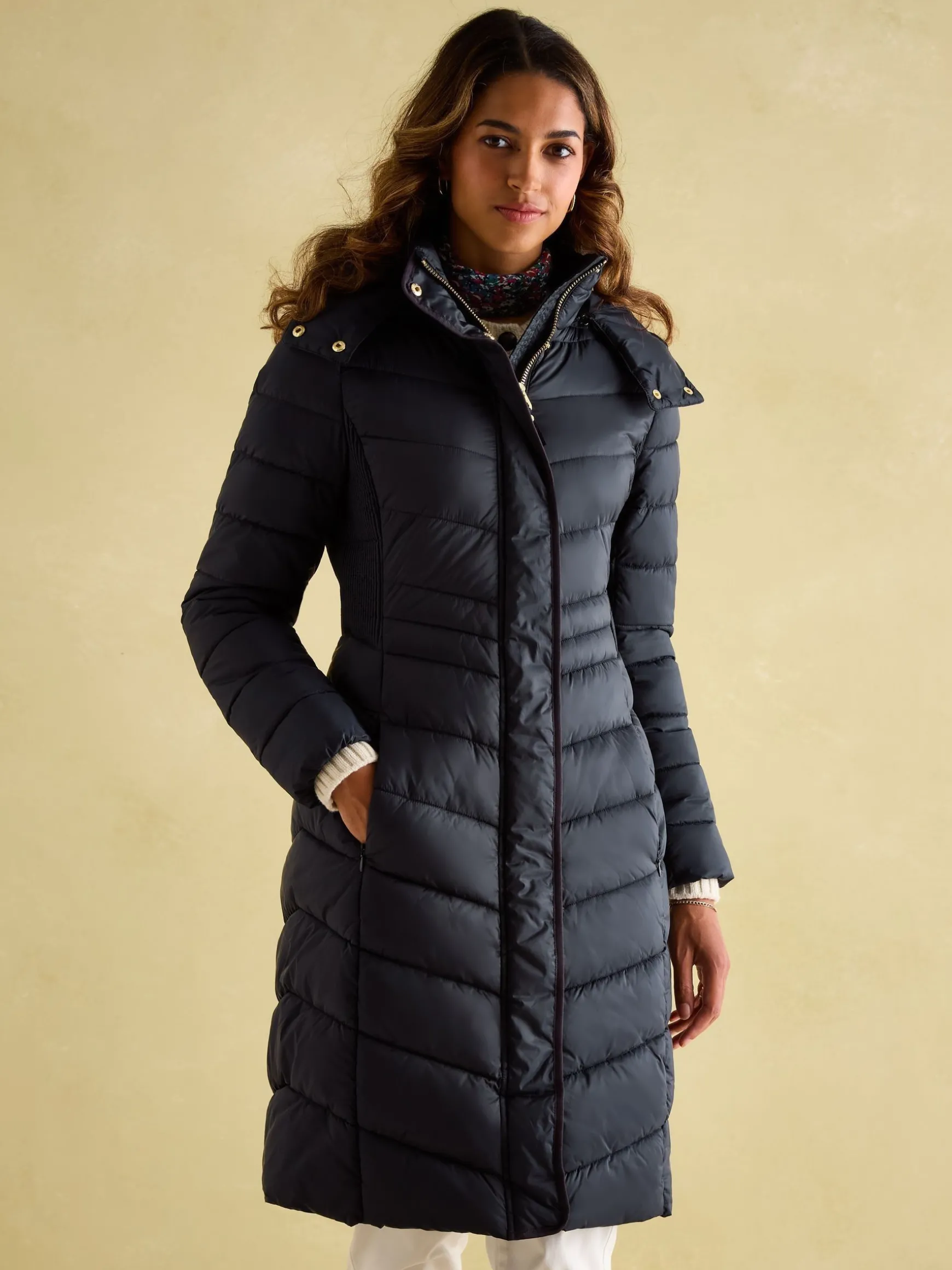 Pembury Navy Blue Showerproof Longline Padded Coat With Hood