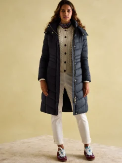 Pembury Navy Blue Showerproof Longline Padded Coat With Hood