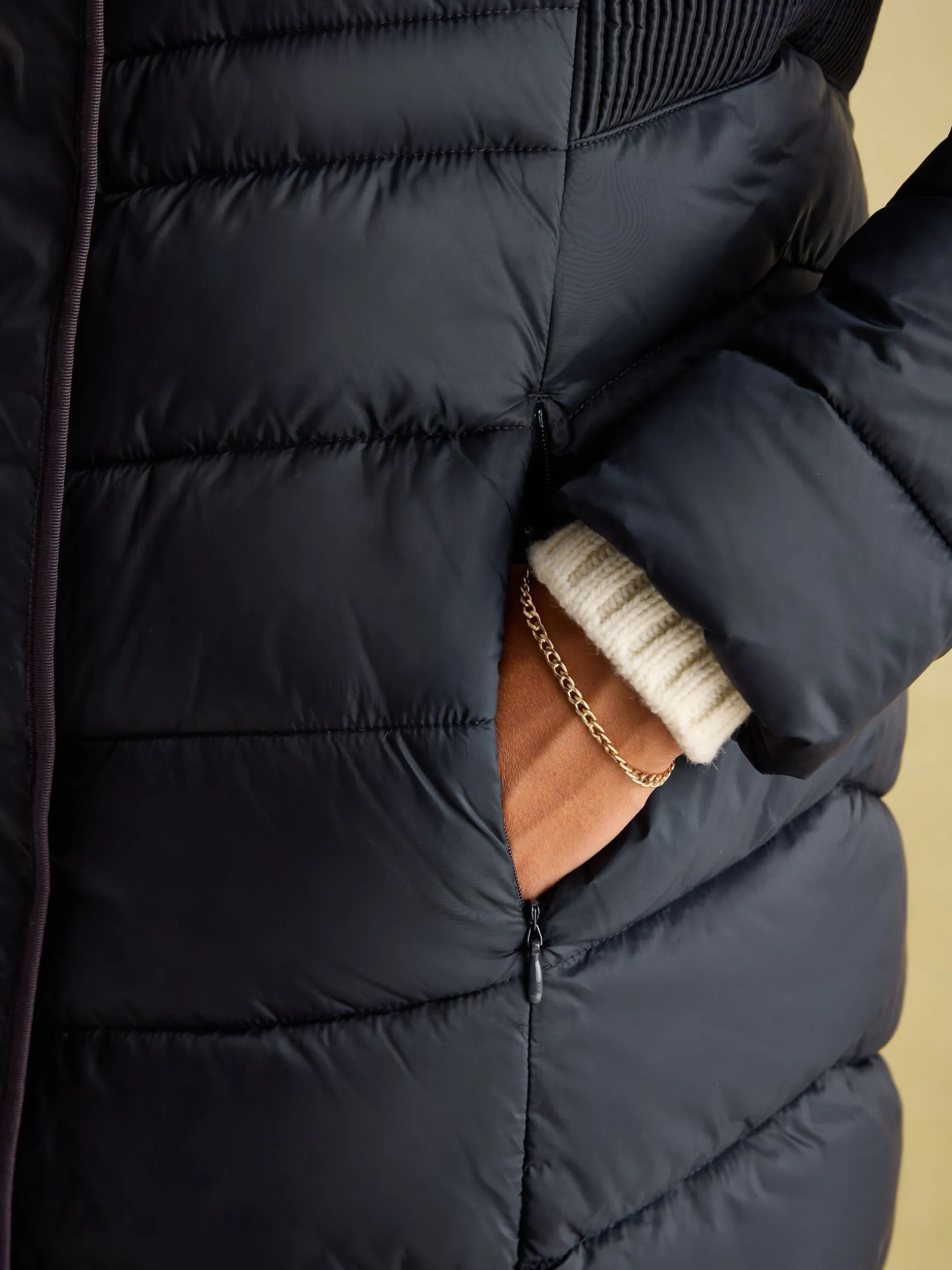 Pembury Navy Blue Showerproof Longline Padded Coat With Hood