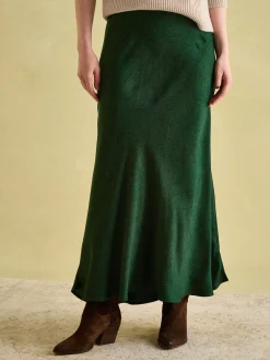 Penelope Green Paisley Satin Midi Skirt