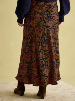 Penelope Navy Floral Satin Midi Skirt