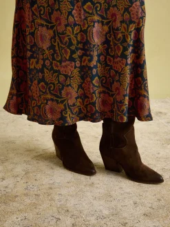 Penelope Navy Floral Satin Midi Skirt