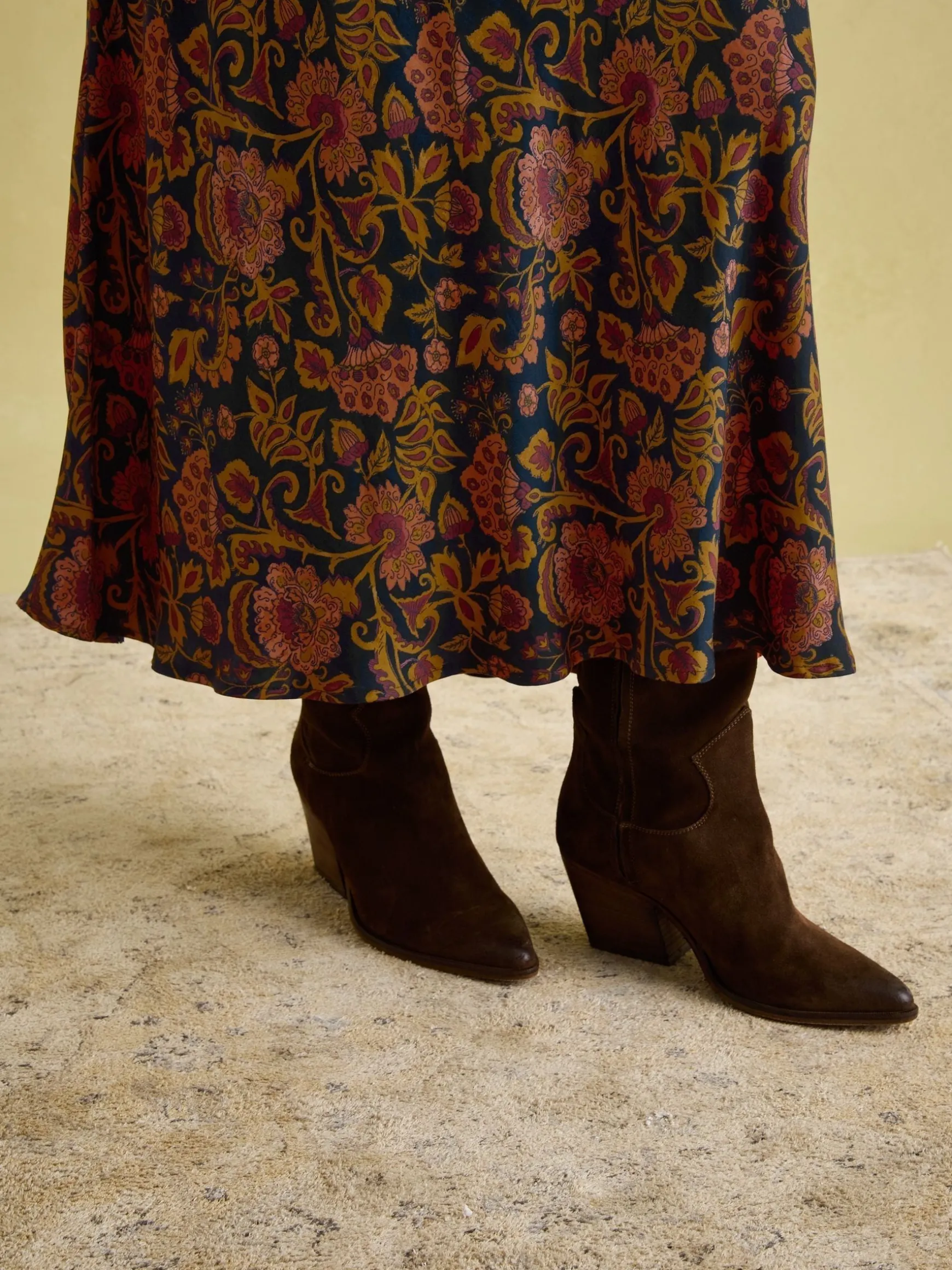 Penelope Navy Floral Satin Midi Skirt