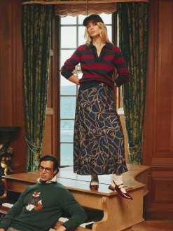 Penelope Navy Satin Midi Skirt