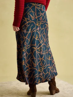 Penelope Navy Satin Midi Skirt
