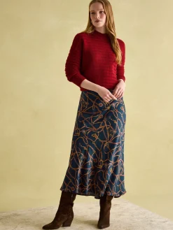 Penelope Navy Satin Midi Skirt